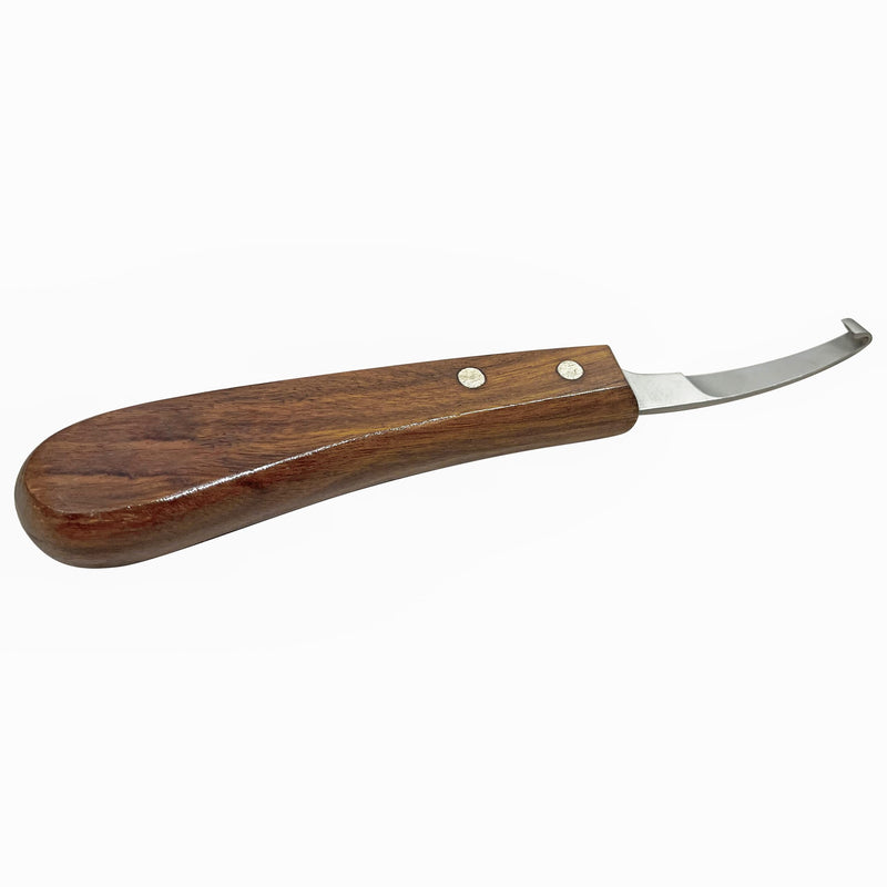 Equine Care Right-Handed Hoof Knife – Razor Sharp Short J2 Steel Blade, Professional Farrier Tool for Horse Hoof Trimming, Goats, Sheep & Livestock | Ergonomic, Rust-Resistant Wooden Handle. Right Handed
