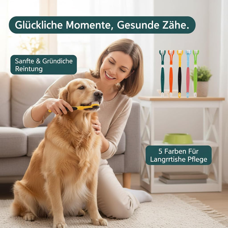 Beavorty 3-Sided Pet Toothbrush 5-Pack with Soft Bristles for Effective Dog Teeth Cleaning and Dental Care Against Tartar and Bad Breath