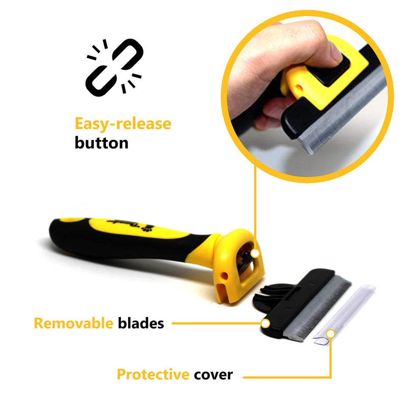 Best Professional Deshedding Tool and Pet Grooming Brush – D-Shedz by Thunderpaws for Small, Medium and Large Breeds of Dogs and Cats with Short or Long Hair Yellow - PawsPlanet Australia