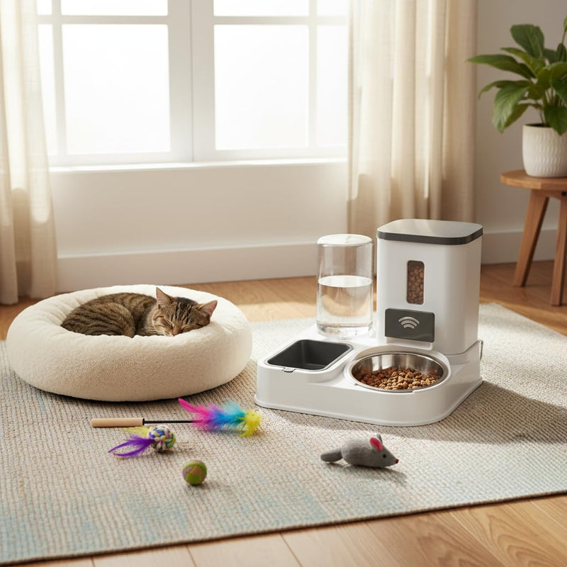 Automatic Cat and Dog Feeder and Water Dispenser Green Eco-Friendly Gravity Feeder and Water Set with Pet Bowl for Small to Medium Dogs Puppies and Kittens - PawsPlanet Australia