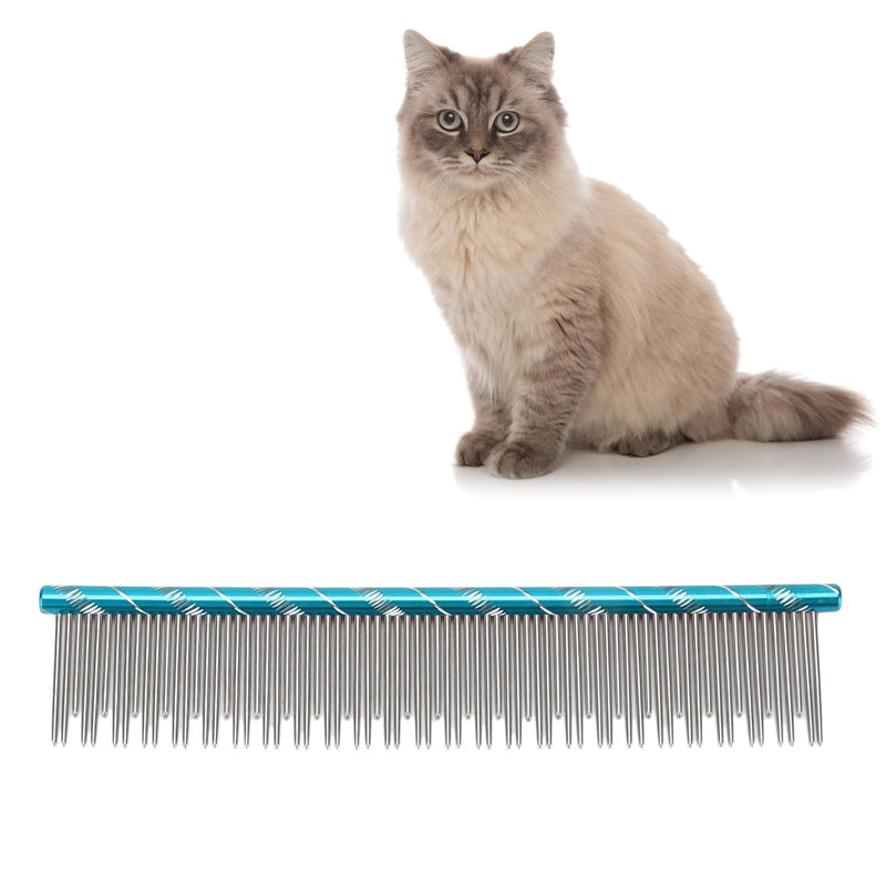 Zerodis Pet Hair Removal Comb, Reusable Stainless Steel, Blue, Cat Grooming, Thick Hair, 16 x 3.3cm/6.3 x 1.3in