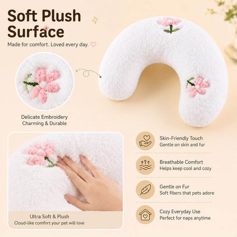 Cat Pillow Half Donut Cuddler, Ultra Soft Fluffy Calming, Machine Washable for Sleeping, Joint Relief, Nap Comfort and Travel, White