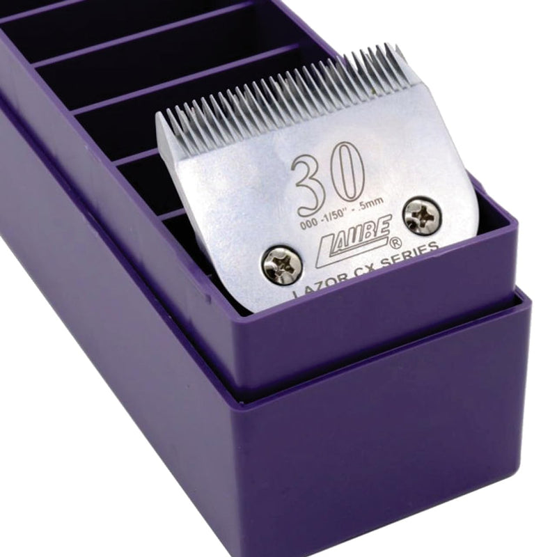 Laube Mini Blade Case for Pet Grooming Clipper Blades - Organizer Fits 12 Blades - Compact Size (9.25" x 2.25" x 2.25") - Detachable Snap On Lid - Impact Resistant Plastic - Made in The USA - Purple - PawsPlanet Australia