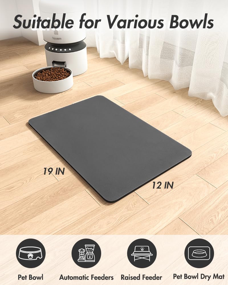 MontVoo-Absorbent Pet Feeding Mat-No Stains Dog Mat for Food and Water Bowl-Quick Dry Dog Cat & Dog Food Mat Water Dispenser Mat-Pet Supplies Mat-Dog Water Bowl Mat for Messy Drinker 12"x19" DARK GREY - PawsPlanet Australia