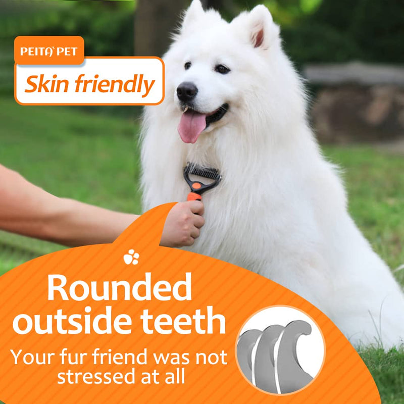 Undercoat Rake for Dogs, 2 in 1 Dematting Comb & Deshedding Tool for Long Hair Pets, Pet Hair Grooming Brush, Clear Mats and Tangles, Reduces Shedding by 95% Orange - PawsPlanet Australia