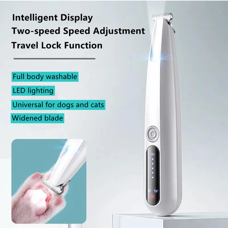 Upgraded Adjustable Speed Pet Trimmer with LED Light, Rechargeable, Waterproof, Low Noise, Portable, Pet Dog and Cat Hair Grooming Trimmer for Trimming Hair Around Pet Paws, Ears, Eyes, and Buttocks