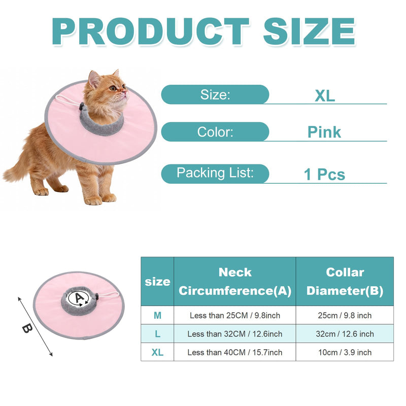 Elizabethan Collar, Cat Cone Collar Pet Cones Cat Recovery Neck Donut Waterproof Adjustable Soft (Polyester, XL, Pink) for Cats Small Dogs After Protective