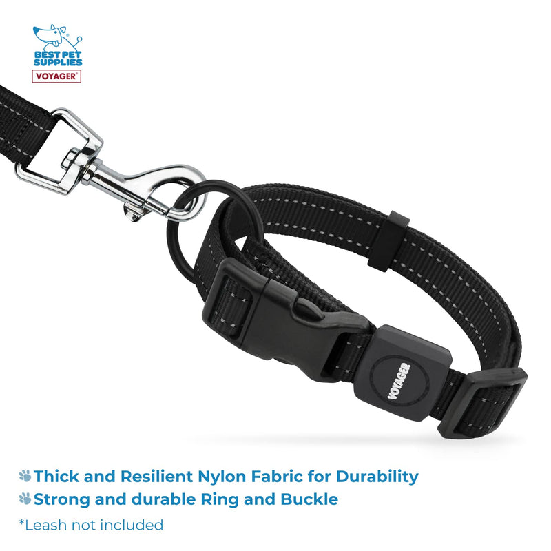 Best Pet Supplies Reflective Dog Collar with Adjustable Length, Heavy-Duty Buckle, and Strong Leash D-Ring, Training, Walking, Jogging Accessory for Small, Medium, and Large Breeds - Black, M - PawsPlanet Australia