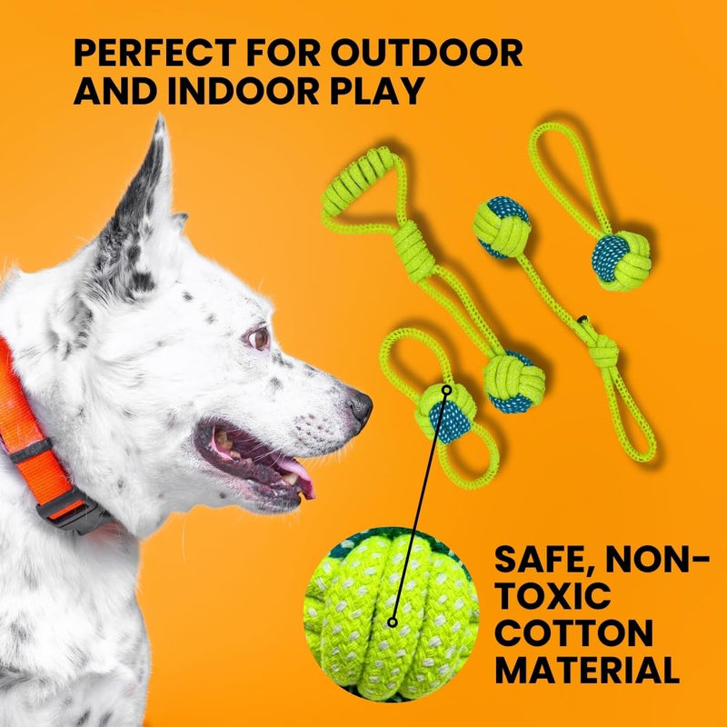Tater's Choice 4pc Rope Toy Set, Durable Cotton Knotted Woven Pet Dog Toy Rope Set for Small to Medium Dogs, Eco-Friendly Cotton Rope Toys - PawsPlanet Australia