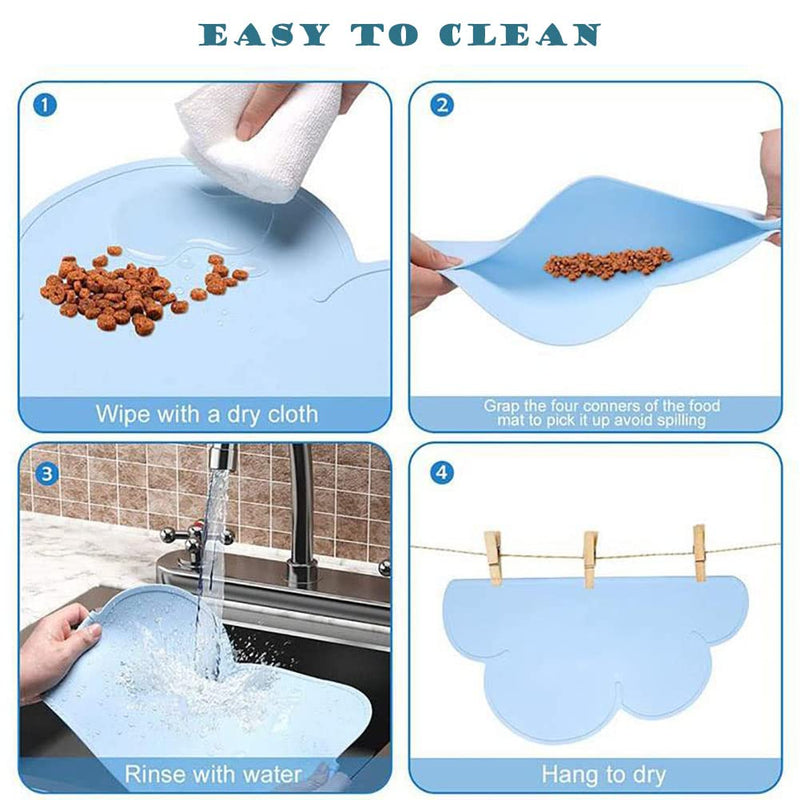 Silicone Dog Cat Bowl Mat, Waterproof Slip Resistant Silicone Pet Feeding Mat with High Lips, Cats and Dogs Food Placemat Tray, Raised Edges to Prevent Water Spills on Floors, Dishwasher Safe Blue - PawsPlanet Australia