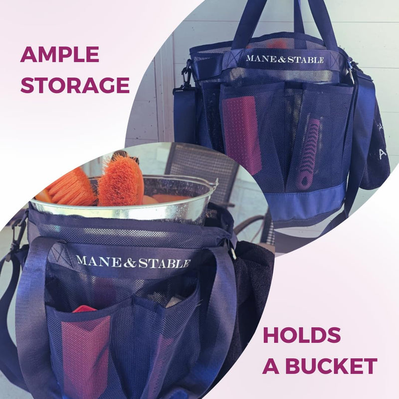MANE & STABLE Horse Grooming Bag – Hanging Royal Blue Mesh Tote with 8 Pockets & Spacious Compartment | Quick-Drain Design for Barn, Trailer & Wash Rack | Bonus Grooming Set Included - PawsPlanet Australia
