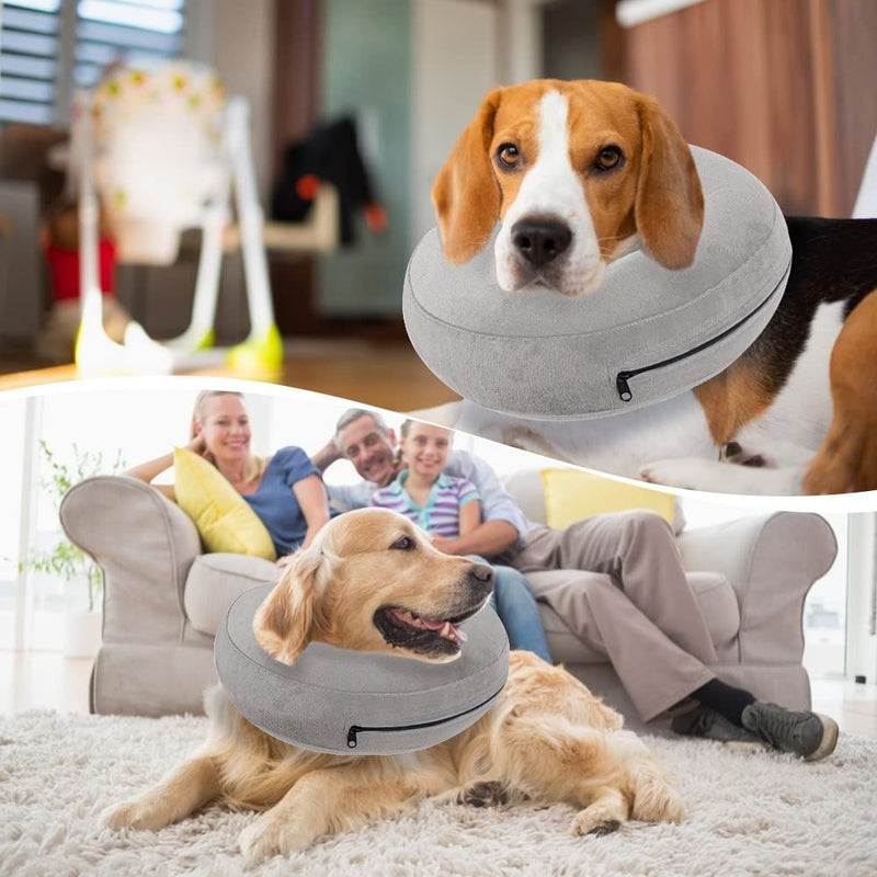 Nasjac Inflatable Collar Dog & Cat, Adjustable Soft and Comfortable Dog Collar, Leak Protection with Quick Release, Prevent Pets from Touching and Licking Wounds After Surgery l gray