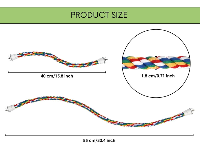 DS. DISTINCTIVE STYLE Bird Rope Perches Set of 2 Pieces (33 in+16 in), Colorful Cotton Rope for Birds, Bungee Style Perch Ideal for Parrots, Cockatiels, Lovebirds, and Budgies - PawsPlanet Australia