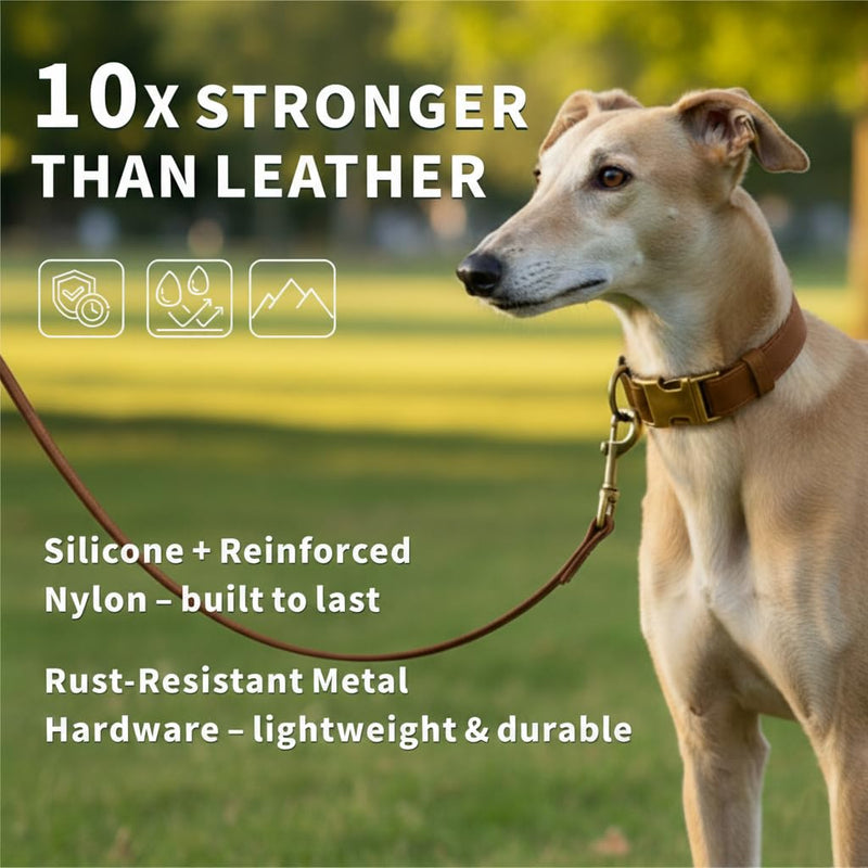 Dog Collar and Leash Set,Leather Silicone Waterproof Odor-Proof Dog Collar and Leash for Medium Dogs, Soft Flexible Dog Collars, Durable Thick Adjustable Pet Collar (Brown, Medium (12.5-20" Neck)) Brown Medium (12.5-20" Neck)