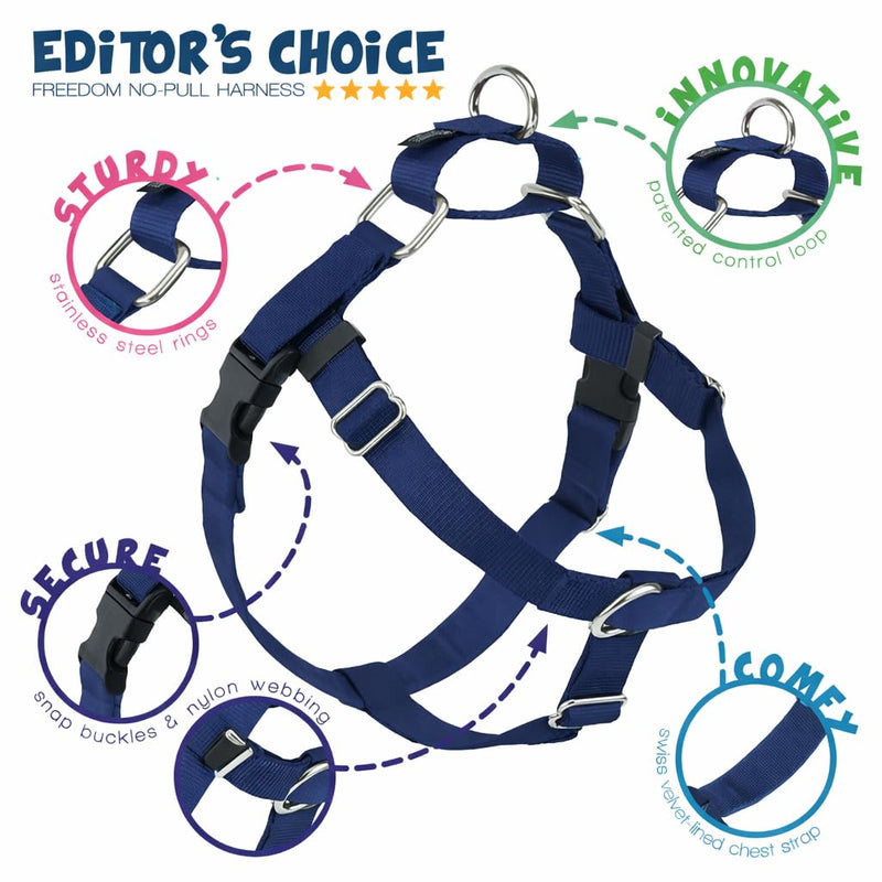 2 Hounds Design Freedom No Pull Dog Harness, Adjustable Harness, Easy Walking & Comfortable Control, Fits Small, Medium & Large Dogs, Solid Colors, Made in USA, 1" MD, Navy 1" MD (Chest 24" - 28")