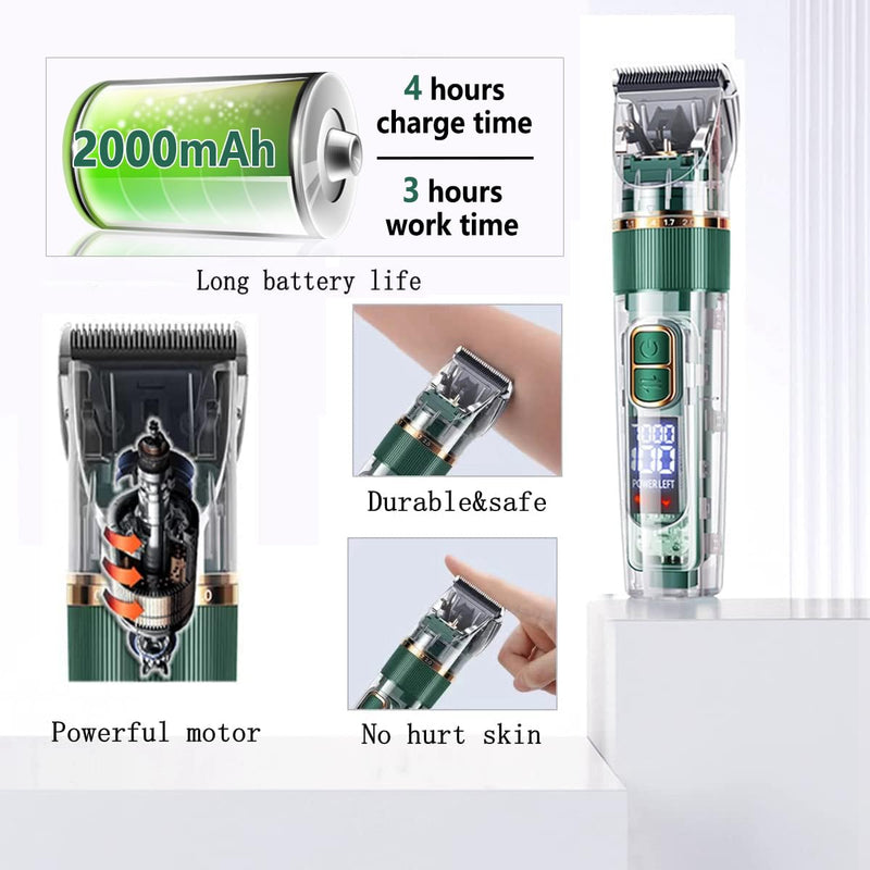 Dog Hair Clippers,Dog Grooming Clippers Kit with Led Display,Pet Clippers Grooming for Dogs Thick Coats,Low Noise Heavy Duty Pet Hair Shaver Trimmers (Green) Green - PawsPlanet Australia