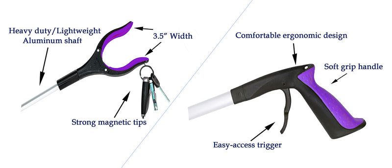 2-Pack Reacher Grabber Tool, Foldable Trash Picker Grabber, Trash Gripper, Garden Nabber, Litter Picker, Extended Grabber（Purple/Blue) Purple/Blue