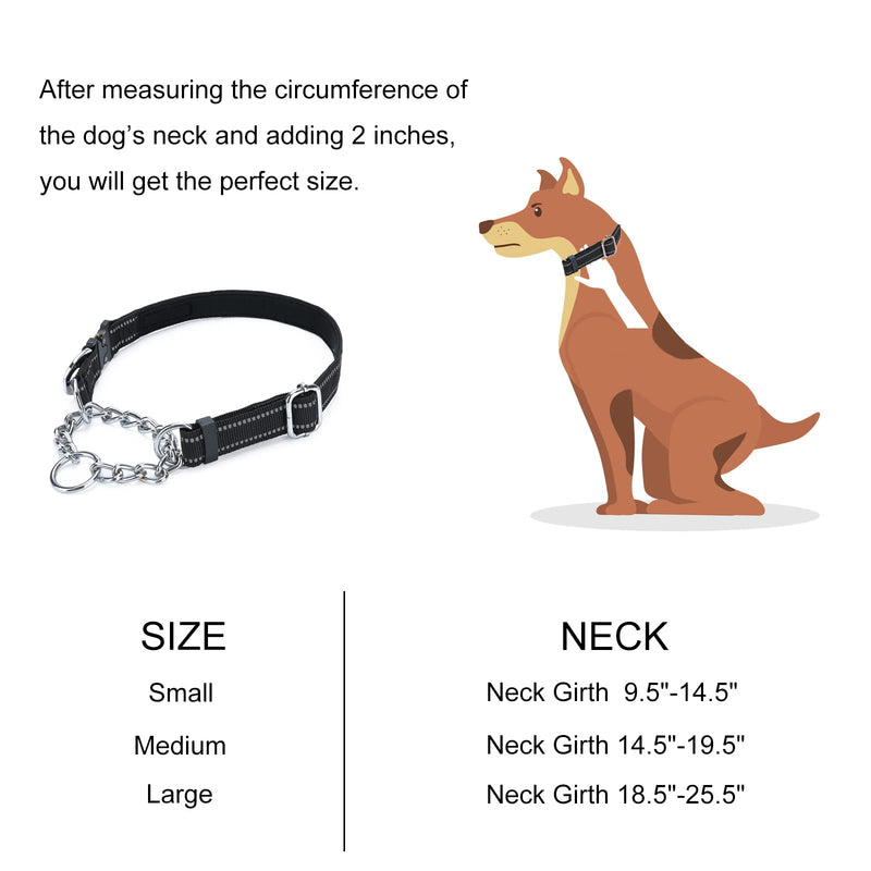 Martingale Collar for Dogs, Reflective Stainless Steel Chain Safety Adjustable Martingale Collar for Small Medium Large Dogs (Medium, Black)