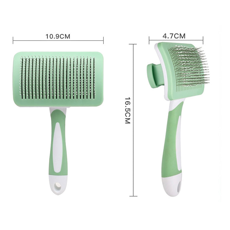Self Cleaning Slicker Brush for Dogs & Cats, Easy One-Click Self-Cleaning Pet Grooming Brush, Skin-Friendly Deshedding Brush Removes Loose Fur & Undercoat for Long & Short Haired Pets, Green