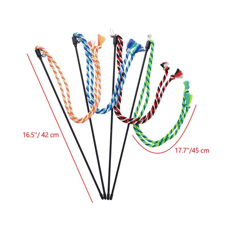 Cat Wands, 4 PCS Colorful Rope Cat Toys Interactive Cat Teaser Wands with Bell for All Breed Sizes - PawsPlanet Australia