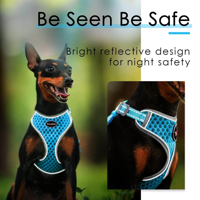 ThinkPet Reflective Breathable Soft Air Mesh No Pull Puppy Choke Free Over Head Vest Harness for Puppy Small Medium Dogs and Cats Light Blue Medium Medium (Pack of 1) - PawsPlanet Australia