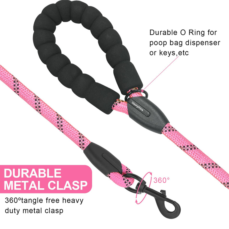 Rope Dog Leash 5 FT for Medium and Large Dogs,Heavy Duty Dog Rope with Comfortable Padded Handle,Waterproof Dog Leash for Walking,Reflective Nylon Dog Leash,Pink Pink 1/2" x 5 FT - PawsPlanet Australia