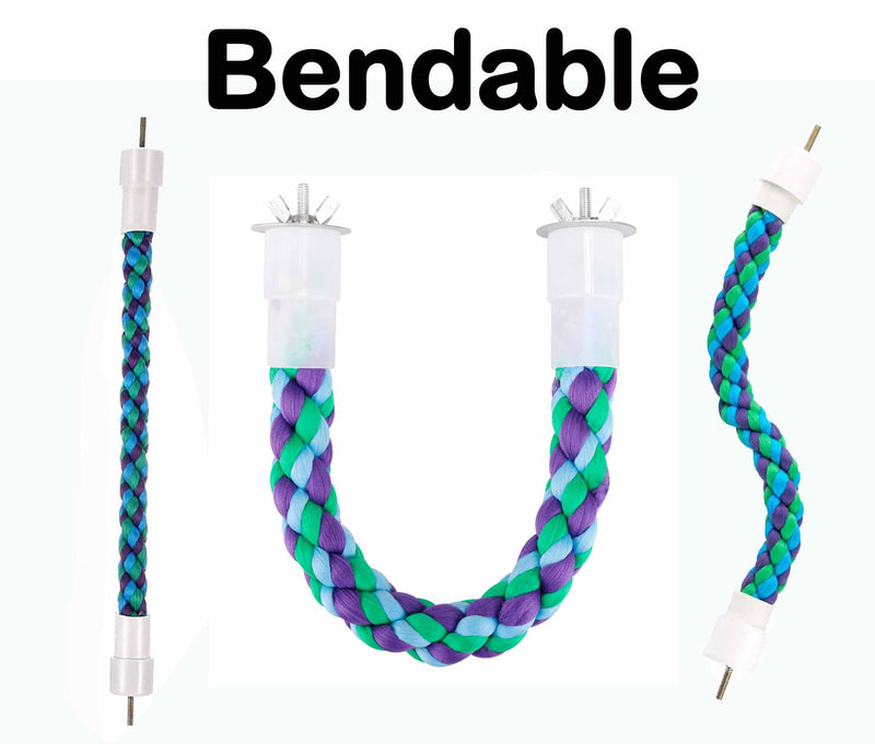 2Pcs 11.8’’Bird Rope Perches,Bendable Climbing Standing Chew Cage Toys Unique&Simulate Natural Color Bungee Toys for Small to Regular Size Birds green,purple,blue 11.8''x2