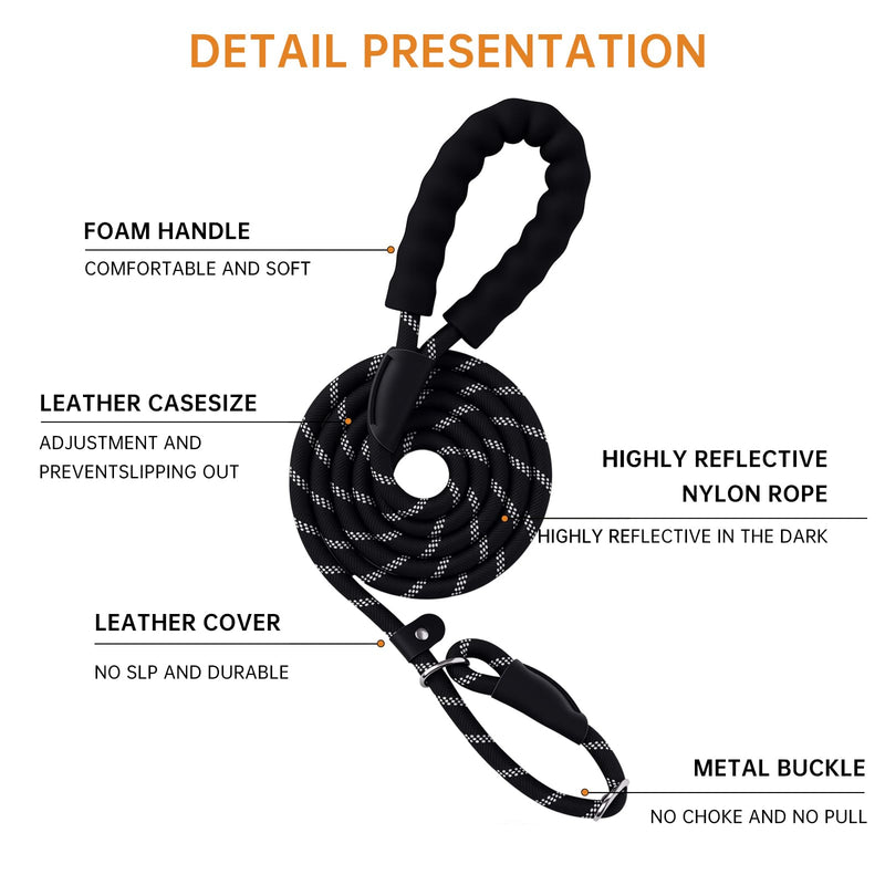 Slip Leads Dog Leash - 4/5/6/8/10 FT Heavy Duty Training Leashes - Reflective & Comfortable Handle for Small Medium Large Dogs (1/2''- 8FT, Black) 1/2''- 8FT - PawsPlanet Australia