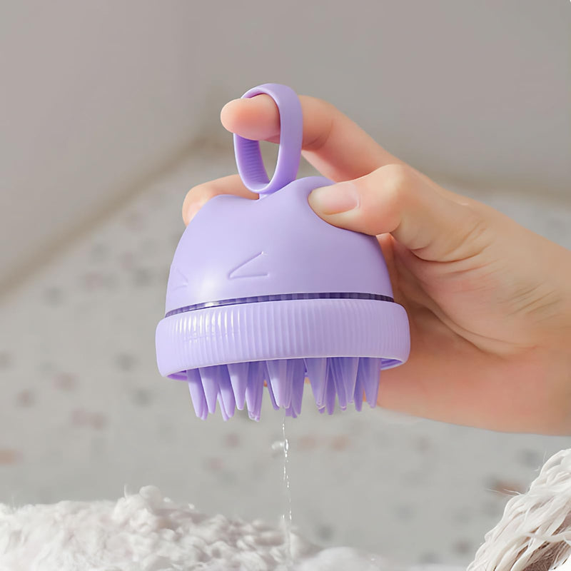 Silicone Cat Bath Brush – Pet Bathing Tool with Integrated Shampoo Dispenser, Soft Massage Brush for Cats & Small Pets, Hygienic and Durable Grooming Solution (Purple) Purple - PawsPlanet Australia
