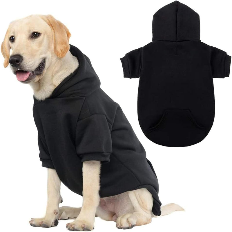 KOOLTAIL Basic Dog Hoodie - Soft and Warm Dog Hoodie Sweater with Leash Hole and Pocket, Dog Winter Coat, Cold Weather Clothes Sweatshirt for Small Medium Large Dogs Puppy Cat Boys Girls Black L Large (Pack of 1)