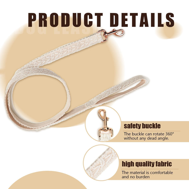 Dog Harness and Leash Set Metal Clasp Adjustable Cotton Embroidered No Pull for Dog Wedding Birthday Outfit,M Beige Harness Set Medium - PawsPlanet Australia