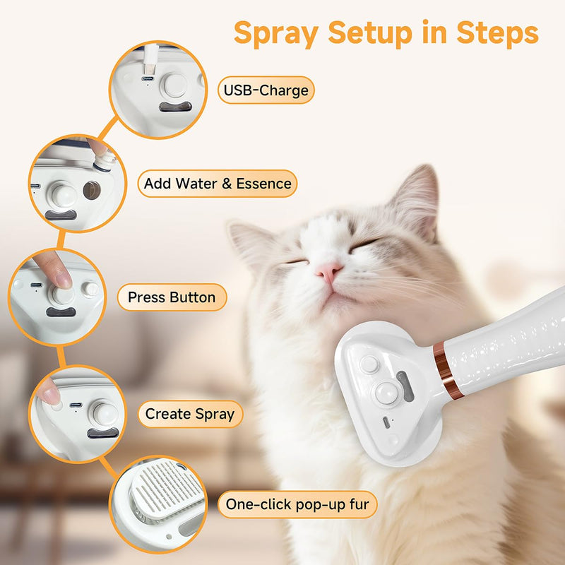 Cat Dog Steam Brush with 600w High-Power Pet Dryer, Pet Spray HairRemoval Comb, 5 in 1 Cat & Dog Brush for Shedding,(Wired) (Rose Gold) Rose Gold
