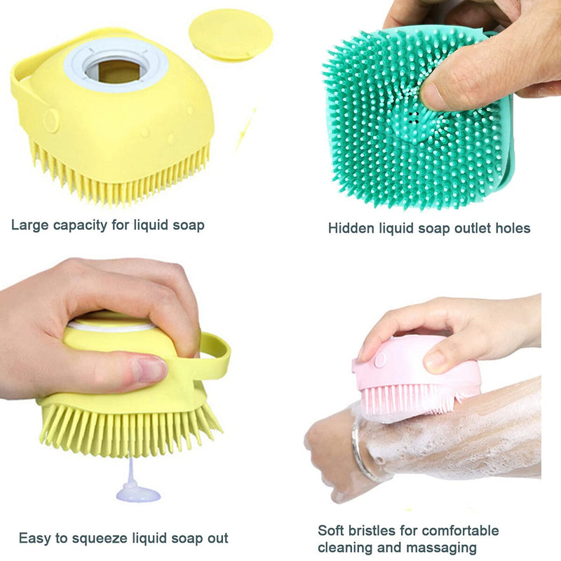 OTAVILEM Body Scrubber with Soap Dispenser for Shower, 3 Pack Silicone Exfoliating Brushes, Soft Body Exfoliator, Bath Loofah for Babies, Kids, Women, Men and Pets, 3 Colors Yellow - PawsPlanet Australia