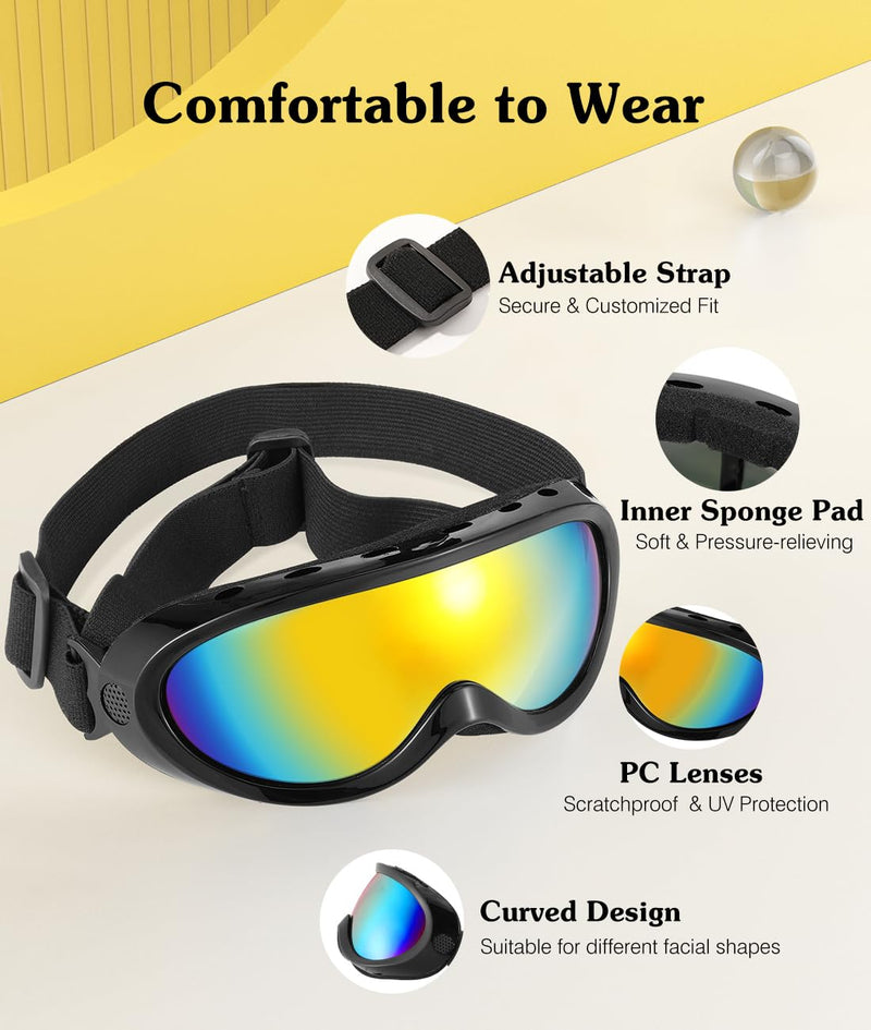 Dog Goggles Medium Large Breed, Dog Sunglasses with Adjustable Straps and Soft Sponge Pad, UV/Wind/Dust/Fog/Snow Dog Eye Protection Sunglasses for Outdoor Driving Riding, Black Black Frame-Colorful Lenses - PawsPlanet Australia