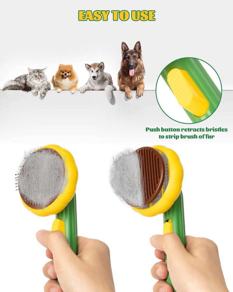 Cat Brush for Shedding, Sunflower Cat Brushes with Gentle Bristles and Release Button, Gentle Self Cleaning Pet Brush for Indoor Cats and Dogs Daily Grooming Tool During Shedding Season