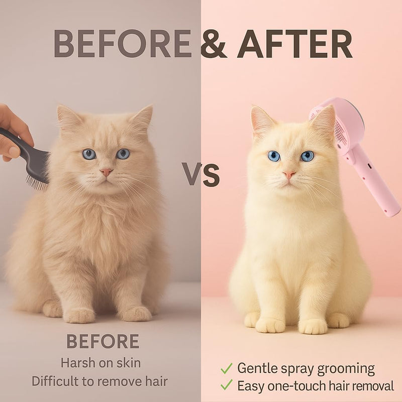 Cat Brush with Steam for Shedding & Grooming – Self Cleaning Deshedding Comb with Dual Mist Spray, Blue Light & 140° Curved Bristles – For Long-Haired Cats & Small Dogs - PawsPlanet Australia