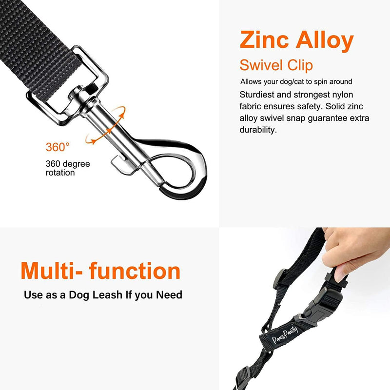PawsPawty 2 Pack Headrest Dog Car Safety Seat Belt Adjustable Nylon Fabric Car Leash Vehicle Seatbelts Harness for Dogs 2-in-1 Leash and Restraint Black - PawsPlanet Australia