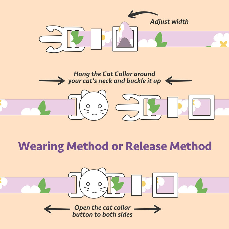 2 Pack Cotton Breakaway Cat Collar,Purple&Pink Flowers Pendant Kitten Collar Cute Cat Collar with Bell,Ideal for Girl Cats Boy Cats Purple&Pink - PawsPlanet Australia