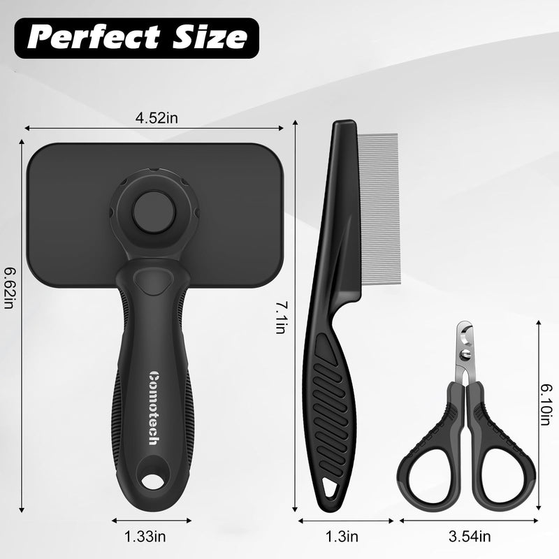 3PCS Cat Grooming Supplies, Cat Brush & Nail Clipper/Trimmer & Flea Comb for Shedding Indoor Cats Essentials Stuff Accessories (Black Grey) - PawsPlanet Australia