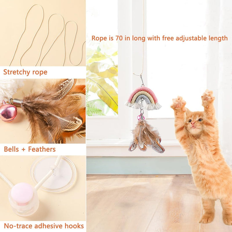 Cat Chew Toys 5 Piece Set, Indoor Interactive Teasing Cotton Rope Feather Toys, Safe Dental Cleaning and Teething Toys for All Cats