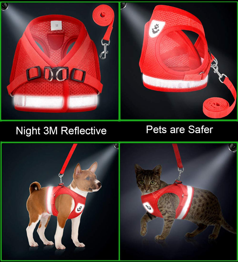 Cat Harnesses and Puppy Harness with Leashes Set, Escape Proof Cat Harness, Adjustable Reflective Soft Mesh Vest Fit Puppy Kitten Rabbit Ferrets's Outdoor Harness M (Chest: 12" - 14") Red - PawsPlanet Australia
