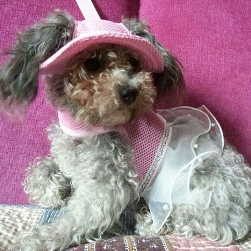 Round Brim Princess Hat Visor Hat Pet Dog Mesh Porous Sun Hat with Ear Holes for Small, Extra Small Dog Teddy, Pug, Chihuahua, Shih Tzu, Yorkshire Terriers, Papillon Pink S S(head width: 4.33" circumference:12.59")