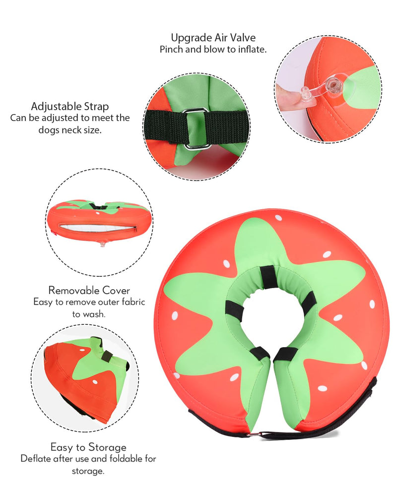 Dog Cone Collar for Small Medium Large Dogs for After Surgery, Pet Inflatable Neck Donut Collar Soft Protective Recovery Cone for Dogs and Cats-Alternative E Collar Does Not Block Vision-Strawberry,M Strawberry M-Neck:11"-14" - PawsPlanet Australia