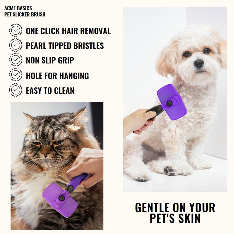 Pet Slicker Grooming Brush by Acme Basics, Deshedder/Cleaning Brush, Comb for Shedding Short/Long Haired Dogs & Cats - Perfect Pet Hair Cleaner & Remover (Large) - PawsPlanet Australia