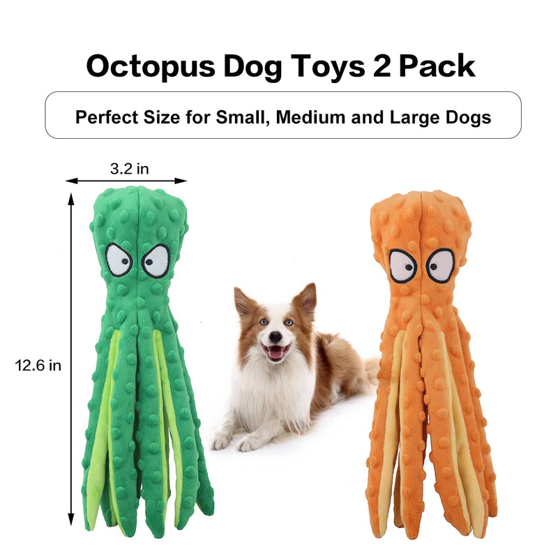 Dog Squeaky Toys Octopus - No Stuffing Crinkle Plush Toys for Puppy Teething, Durable Interactive Chew Toys for Small, Medium and Large Dogs Training and Reduce Boredom, 2 Pack Orange+Green - PawsPlanet Australia