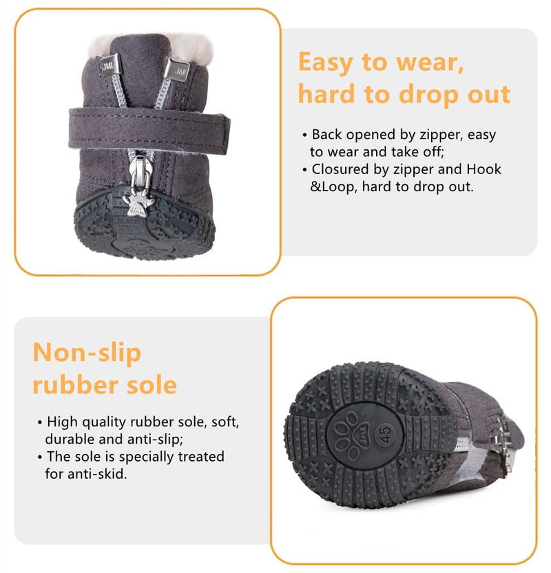 Hdwk&Hped Snow Dog Boots Warm Fleece Dog Winter Booties Anti-Slip Pet Shoes for Small Medium Dog Cat (Grey, #5) Grey
