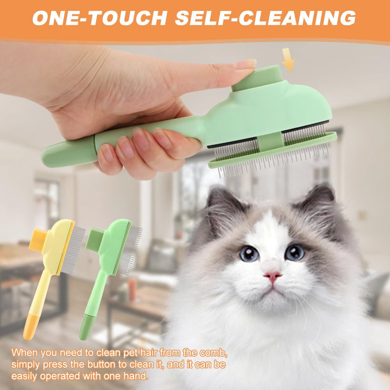 Pet Comb for Dogs Cats Brush, Flea Comb with Long Short Stainless Steel, Self-Cleaning Pet Brush for Shedding - PawsPlanet Australia