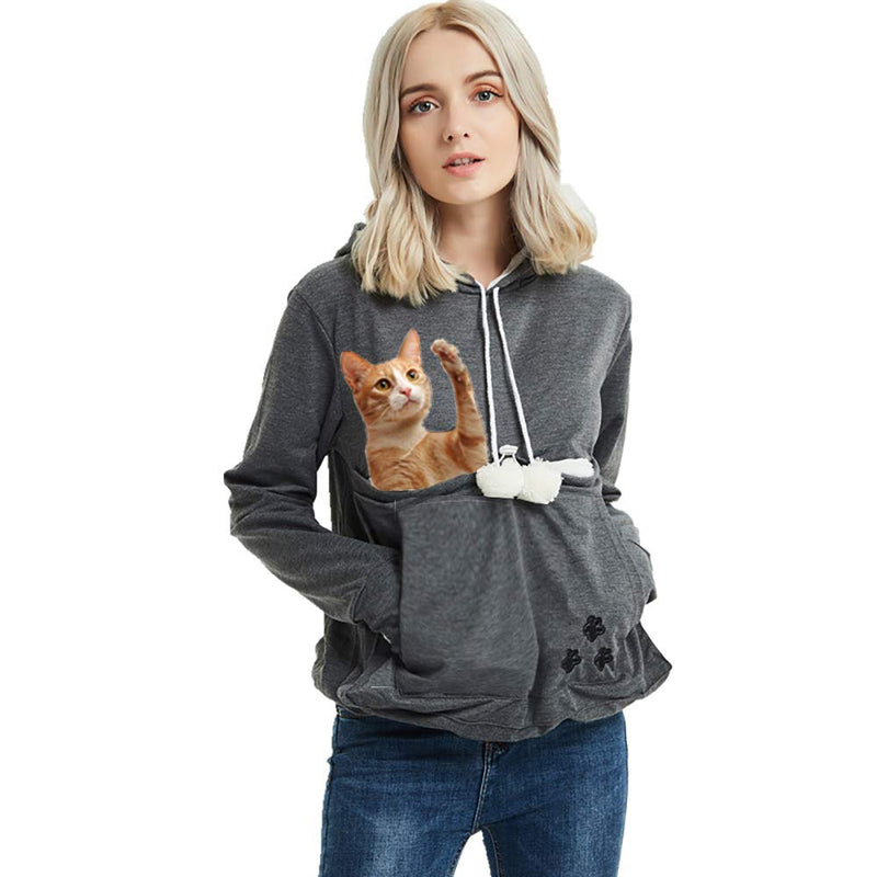 Jomago Womens Pet Carrier Thin Hoodies Kitten Puppy Pouch Shirts Animal Holder Hood Long Sleeve Sweatshirt Large Dark Grey - PawsPlanet Australia