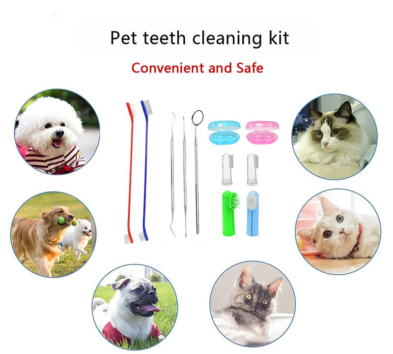 Dog Toothbrush Set, Pet Toothbrush Set, 11 Pieces, Silicone Finger Toothbrush, Long Handle, Double Headed Toothbrush, Metal Tool Included, Professional Teeth Cleaning Kit for Pets 1 stück (11er Pack)