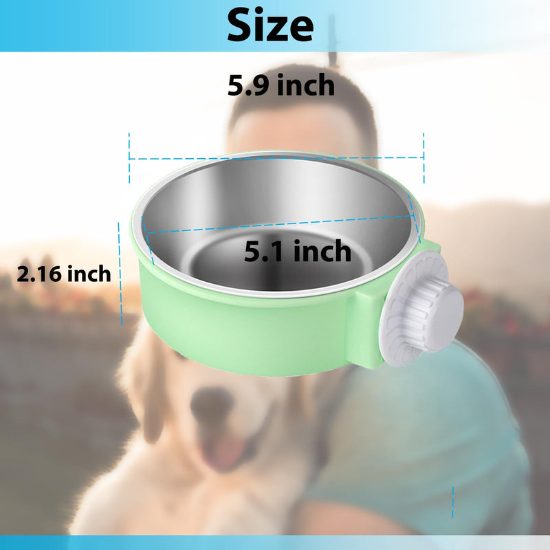 2 Pieces Crate Dog Bowl, Removable Stainless Steel Pet Kennel Hanging Food Water Feeder Bowl Cage Coop Cup for Puppy Medium Dog Cat Rabbit Ferret Bird (Blue,Green) Blue,Green